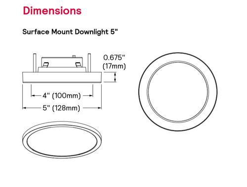 Philips Lightolier 5 inch LED Surface Mount Downlight, 700 lumen,  11 watt, selectable Color temperature, 2700K, 3000K, 3500K, 4000K & 5000K, LED Light Fixture, Triac Dimming to 5%, 120V, SD5R7ESCT1W