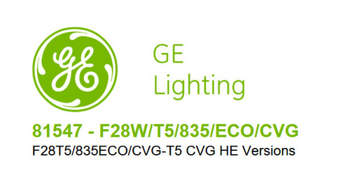 (Case of 40) GE 81547 - F28W/T5/835/ECO/CVG Straight T5 Fluorescent Tube