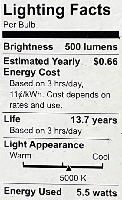 GE 31756 LED Chandelier Bulb, E12 Candelabra base,  refresh LED energetic daylight, 5.5 watts, 500 lumen, dimmable, clear finish