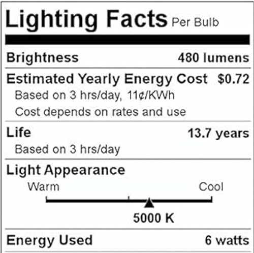 GE LED Light Bulb, A19, Dimmable, 6 watt 480 lumen, 5000K Color Temp, Medium base