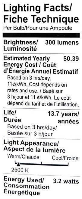GE LED Chandelier Bulb, 3 watt, 300 lumen, medium base, 2500K Color Temperature, Dimmable