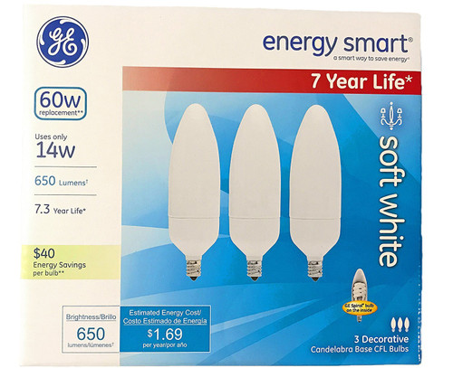 GE energy smart?? CFL 14 watt SW Deco Candelabra base 3-pack
