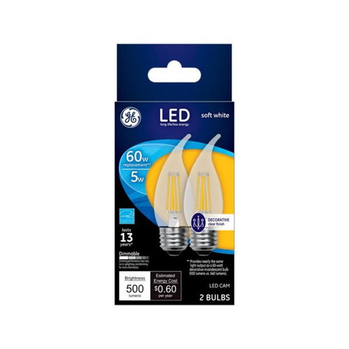 Current, powered by GE 23270 Clear Finish Dimmable Decorative Soft White LED 5 (60-watt Replacement), 500-Lumen Bent Tip Light Bulb with Medium Base, 2