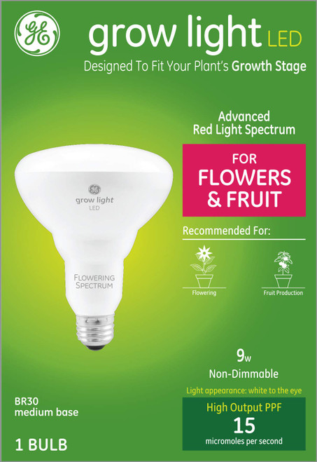 GE BR30 LED Grow Lights for Indoor Plants, Full Spectrum, 9-Watt Grow Light Bulb, Plant Light Bulb with Red Reproductive Spectrum for Flowering and Fruiting