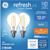 (2 bulbs) GE refresh LED A15 Ceiling Fan Light Bulb, Candelabra base, 40 watt equivalent using only 4 watts, 320 lumens, HD Light for exceptional contrast and boldess, 5000K Cool White Light Bulb