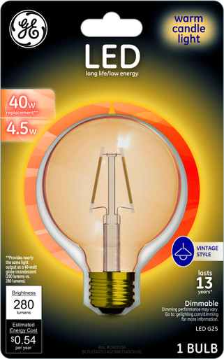 【美品】Bright Light ME + GE Lighting 98633 Amber Glass Light Bulb Dimmable LED