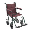 Drive Medical Flyweight Lightweight Folding Transport Wheelchair, 17", Green Frame, Burgundy Upholstery Drive Medical Flyweight Lightweight Folding Transport Wheelchair, 17", Green Frame, Burgundy Upholstery