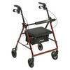 Drive Medical Walker Rollator with 6" Wheels, Fold Up Removable Back Support, and Padded Seat red