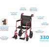 Nova Lightweight Transport Chair with Hand Brakes - 19" with Swing Away Footrests features