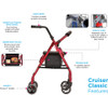 Nova Cruiser Classic Rolling Walker- Red, Features