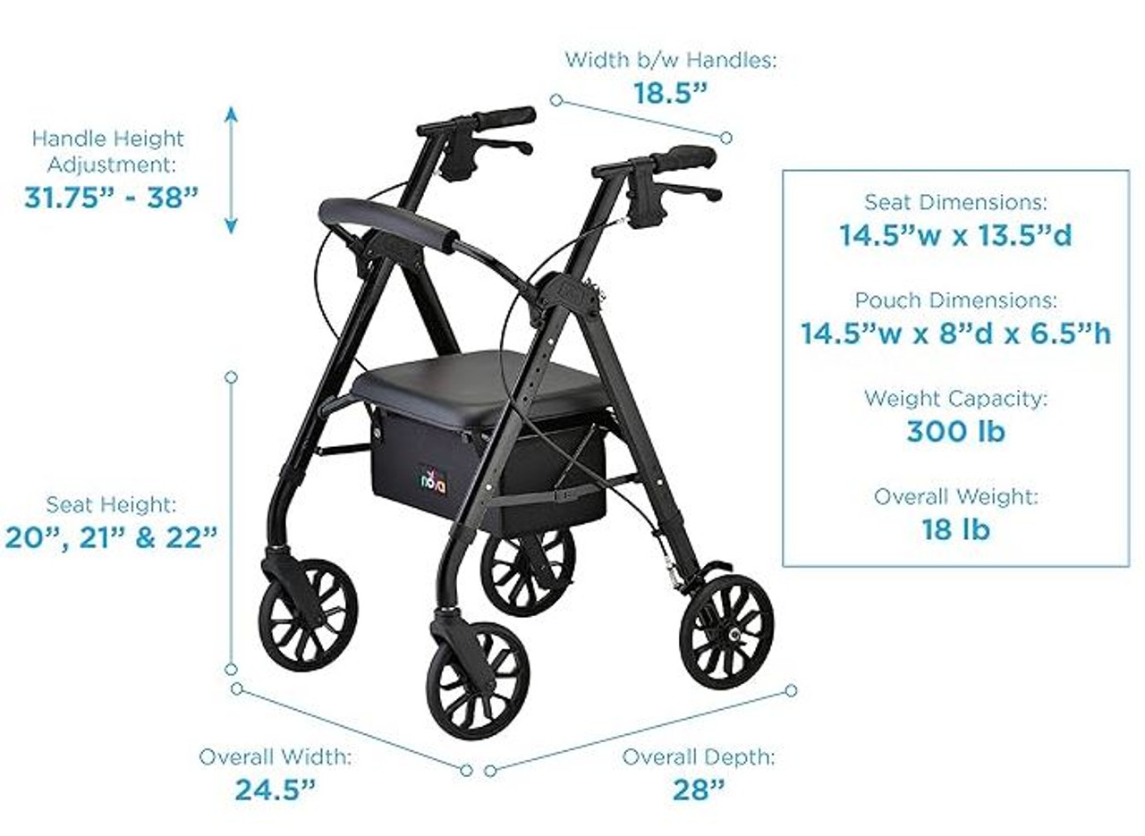 NOVA Star 8 Rollator Walker, 8" Wheels Standard Size
