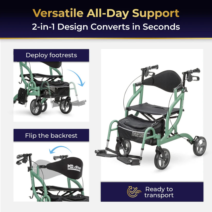 MD by Drive Fusion 2 in 1 Rollator/Transport Chair