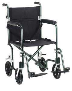 Drive Medical Flyweight Lightweight Folding Transport Wheelchair, 17", Green Frame, Black Upholstery Drive Medical Flyweight Lightweight Folding Transport Wheelchair, 17", Green Frame, Black Upholstery
