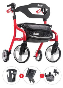 Drive Medical Nitro Sprint Rollator with Accessories (Cup Holder, Phone Holder, Cane Holder) red