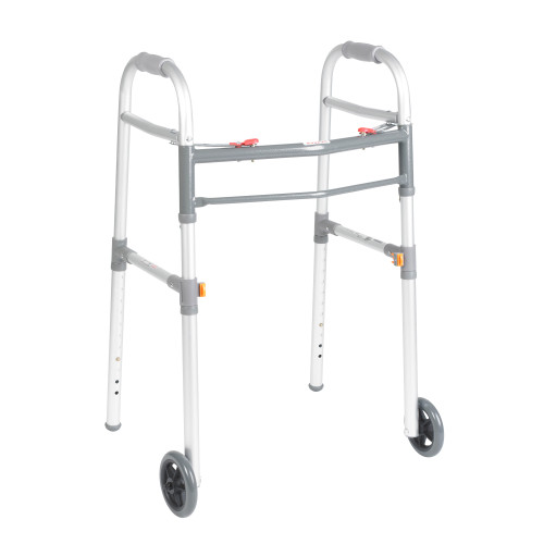 Drive Medical Two Button Folding Universal Walker with 5" Wheels Drive Medical Two Button Folding Universal Walker with 5" Wheels