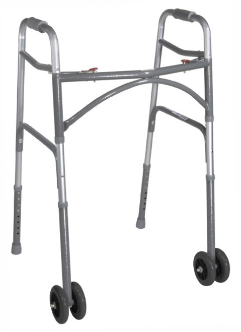 Drive Medical Bariatric Aluminum Folding Walker with wheels, Two Buttons Drive Medical Bariatric Aluminum Folding Walker with wheels, Two Buttons