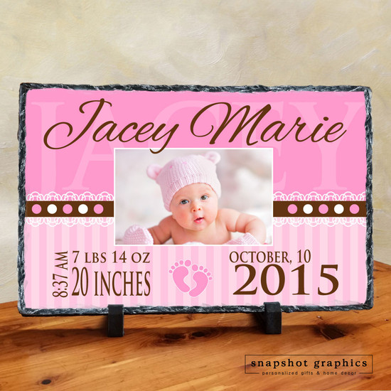 Birth Announcement Photo Stone - Pink