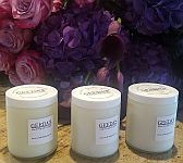 8 oz frosted jar filled with natural soy wax or natural coconut oil wax. paper wicks.  scented.