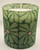This candle has Mod green flowers with a pink center