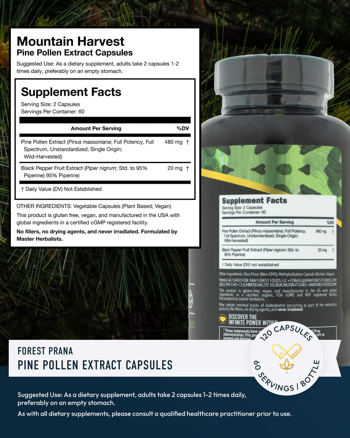 Pine Pollen Extract Capsules — Ultra-Pure Single Origin » RAW Forest Foods