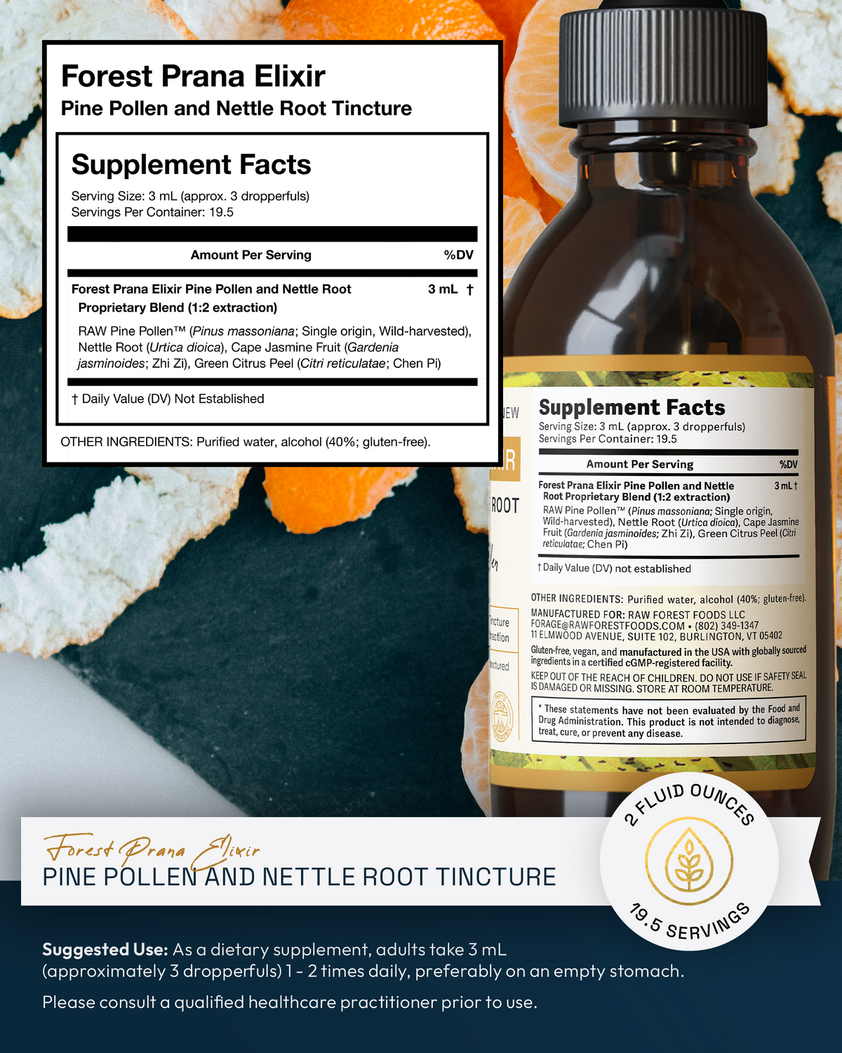Elevated Pine Pollen & Stinging Nettle Root Tincture 2 Ounces » RAW Forest  Foods