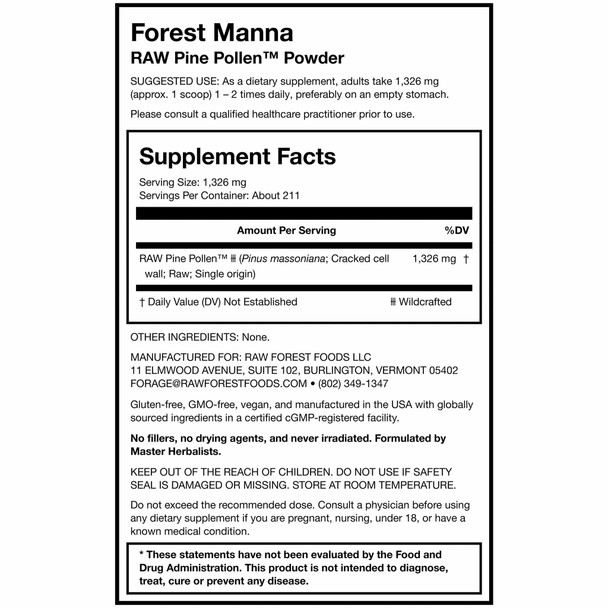 Forest Manna RAW Pine Pollen™ Powder – 70 and 280 Grams