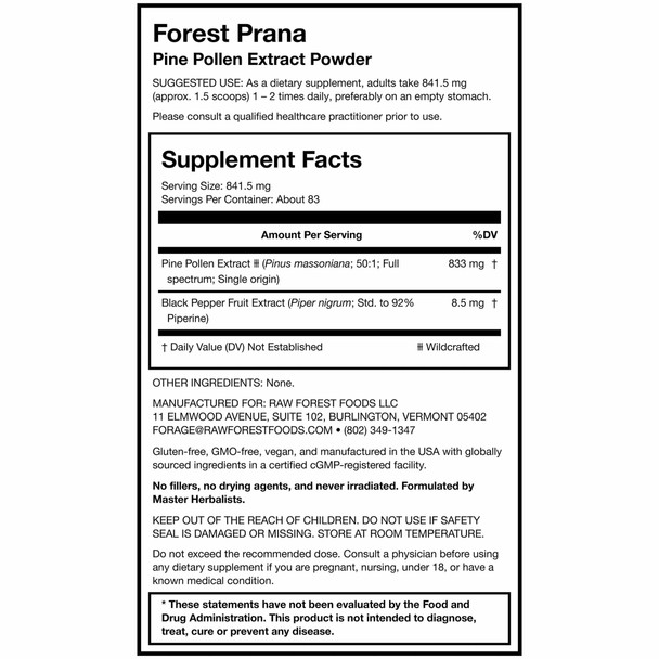 Forest Prana Pine Pollen 50:1 Extract Powder – 70 Gram Jar