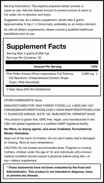 Pine Pollen Extract Powder — Single Origin, Ultra-Pure & Full Potency Extract — 70 Grams