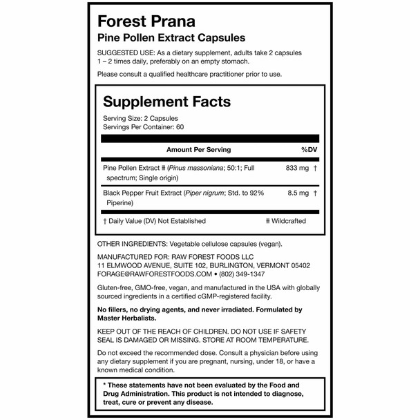 Forest Prana Pine Pollen 50:1 Extract Capsules – 120 Count