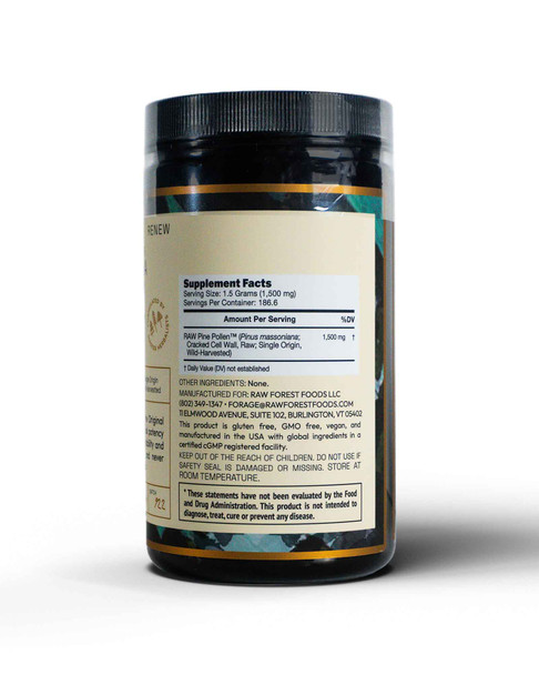 RAW Pine Pollen™ Powder — Single Origin, Cracked Cell Wall, Non-Irradiated — 280 Gram Jar (Wholesale)