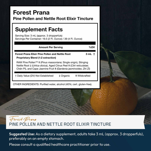 Forest Prana Pine Pollen and Nettle Root Elixir Tincture – 2 and 4 Fluid Ounce Bottles