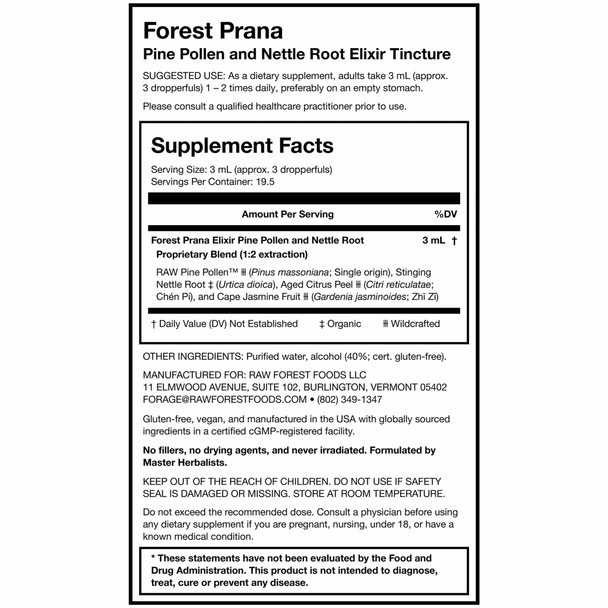 Forest Prana Pine Pollen and Nettle Root Elixir Tincture – 2 Fluid Ounce Bottle