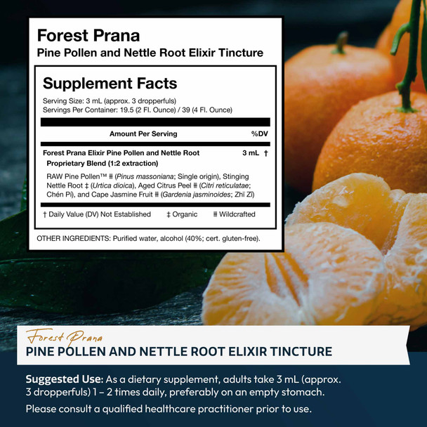 Forest Prana Pine Pollen and Nettle Root Elixir Tincture – 1:2 Extract – 2 and 4 Fl. Ounce Bottles
