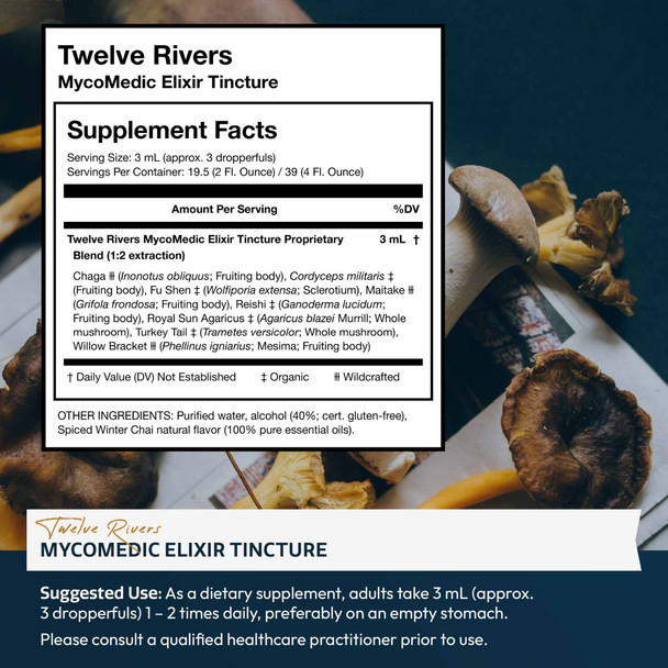 Twelve Rivers Functional Mushroom Elixir Tincture 2 and 4 Fluid Ounces