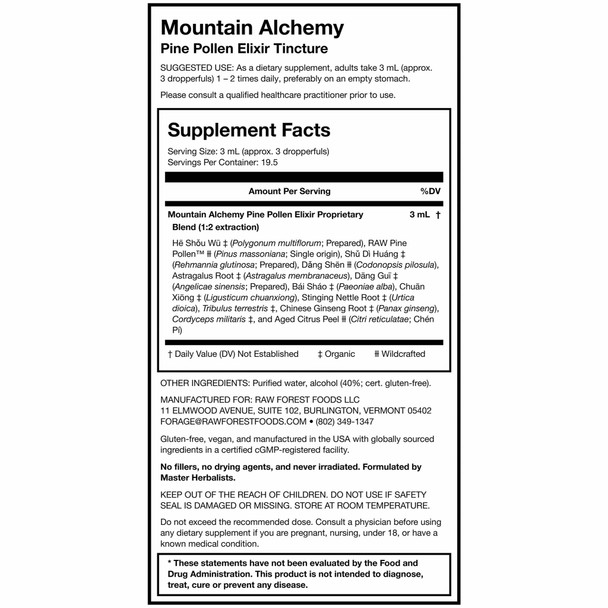 Mountain Alchemy Pine Pollen Elixir Tincture – 2 Ounce Bottle