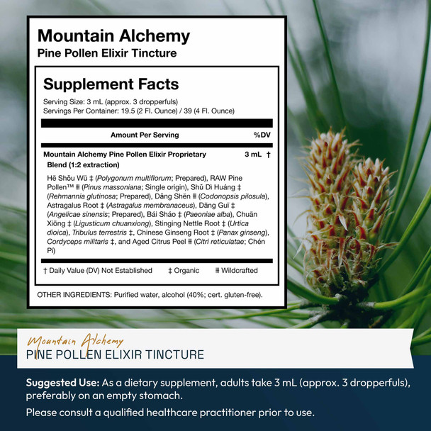 Mountain Alchemy Pine Pollen Elixir Tincture – 2 and 4 Fluid Ounce Bottles