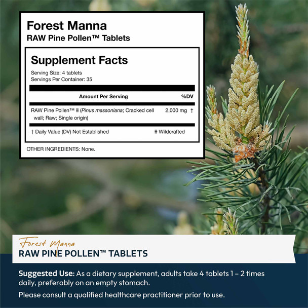 Forest Manna RAW Pine Pollen™ Tablets – 140 Count Pouch