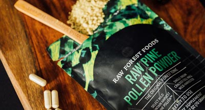 RAW Pine Pollen™ Powders, Capsules, and Tablets