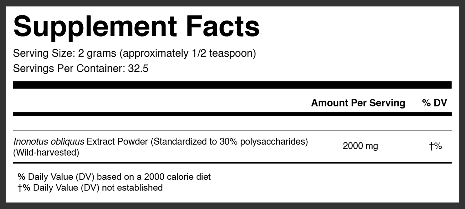 Fatos sobre o Suplemento Chaga Siberiano Selvagem Wild Siberian Chaga Supplement Facts?rel=0