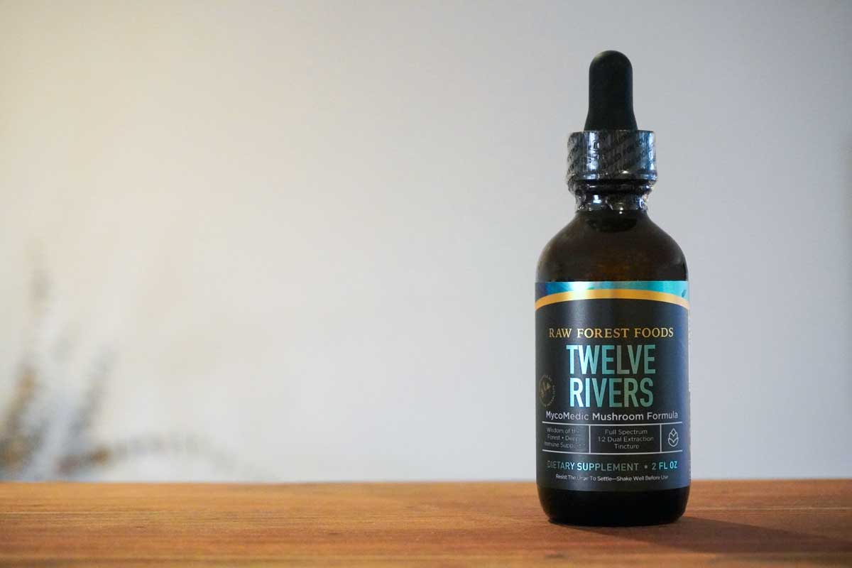 A 2 oz bottle of Twelve Rivers MycoMedic Mushroom Elixir Tincture