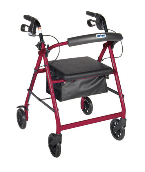 Rollator 4-wheel With Pouch & Padded Seat  Red - Drive