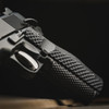 Side profile photo of VZ Operator II™ Palm Swell Black G-10 grips on a black Kimber® 1911