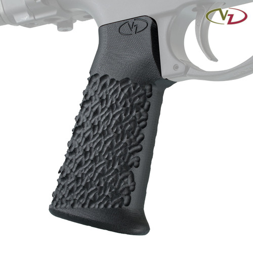 VZ Grips' VZ Stipple AR-15 grip in Black G-10 mounted on a black AR with a white background