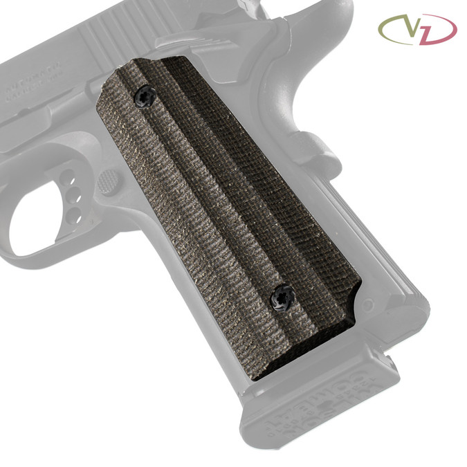 VZ's Gator Back Green Canvas Micarta grips on a black Colt® 1911. VZ's Gator Back Green Canvas Micarta grips on a black Colt® 1911.