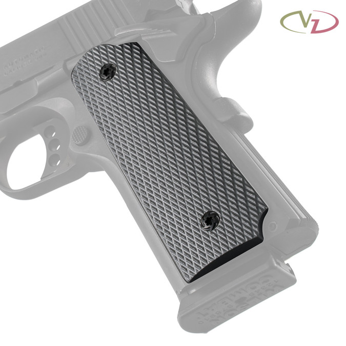 VZ Grips' Tactical Slants Steel Gray G-10 grips on a black Colt® 1911. VZ Grips' Tactical Slants Steel Gray G-10 grips on a black Colt® 1911.