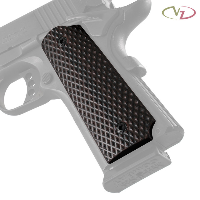 VZ's Diamond Back Black Cherry G-10 grips on a black Colt® 1911.