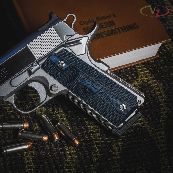 Colt® Logo Series Blue Black G-10 grips on a stainless Colt® Delta Elite 1911 Colt® Logo Series Blue Black G-10 grips on a stainless Colt® Delta Elite 1911