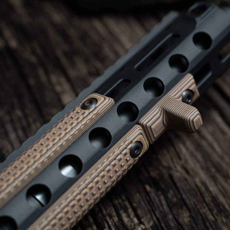 VZ Grips' G-10 AR-15 M-LOK Rail Covers in the FRAG texture and Hyena Brown color