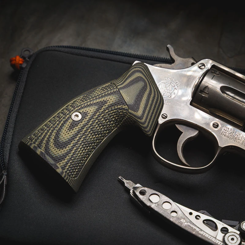 VZ Grips' G-10 grips for S&W K-Frame or L-Frame square frame with Tactical Diamond texture and Dirty Olive color