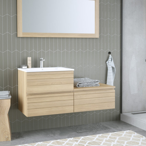 MAGGIORE Cabinet 120 cm, 3 drawers with white ceramic wash-basin, Oak